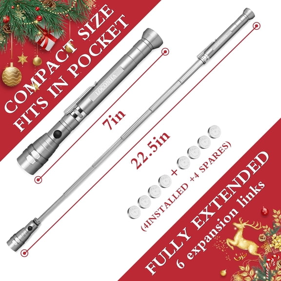 TYHREF-Magnetic Pickup Tool with LED Lights, Telescoping Magnet Flashlight, Cool Gadget Birthday Gifts Christmas Day Gifts for Men, Handyman, Husband, Boyfriend, Him, Father, Dad (1 Pack Silvery)