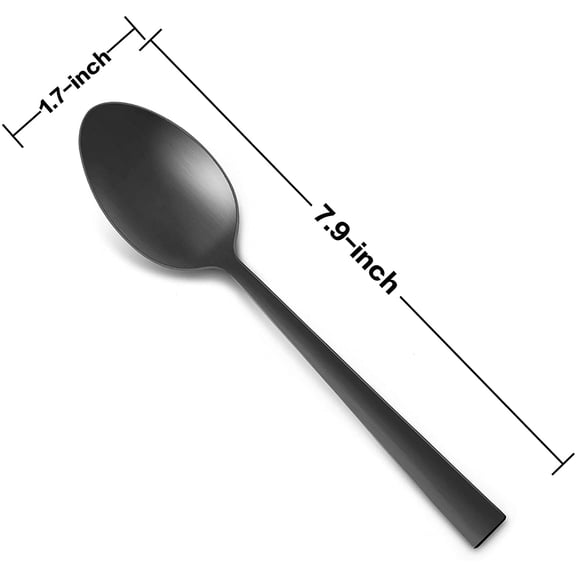 TYHREF-Matte Black Dinner Spoons Set of 12, 7.9 Inch Stainless Steel Soup Spoons Tablespoons for Home, Kitchen or Restaurant, Squared Edge & Dishwasher Safe