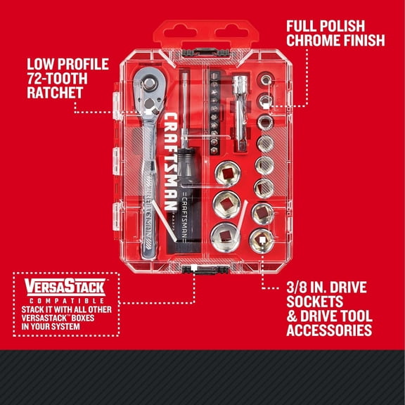 TYHREF-Mechanics Tool Set, 24 Piece, 3/8 Inch Drive SAE (CMMT12112)