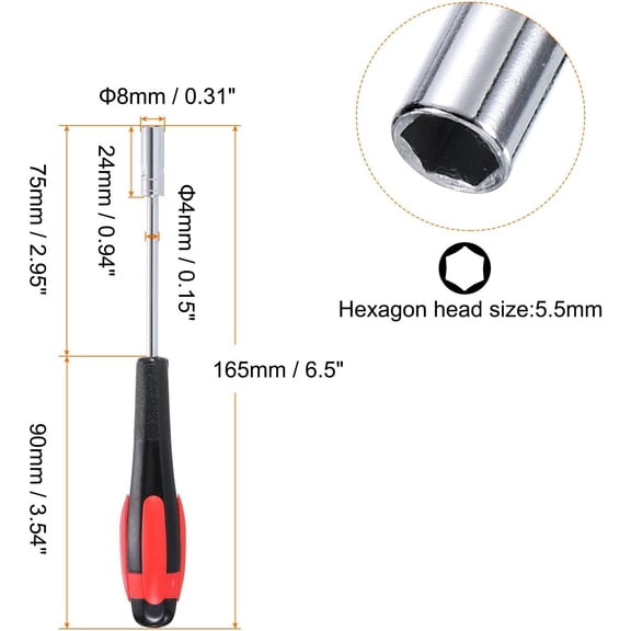 TYHREF-Metric Nut Driver 5.5mm Dia 75mm Shank Non-Magnetic 6 Point Hex Socket Screwdriver with Non-Slip Handle for Tightening and Loosening Fasteners
