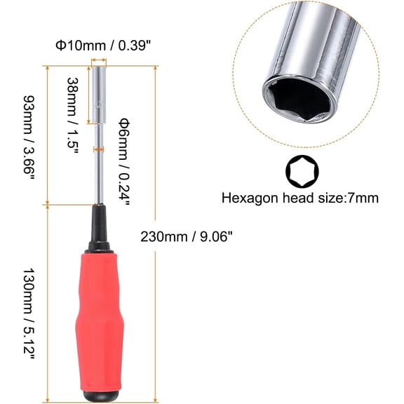 TYHREF-Metric Nut Driver 7mm Dia 93mm Shank Non-Magnetic 6 Point Long Hex Socket Screwdriver with Non-Slip Handle for Tightening and Loosening Fasteners