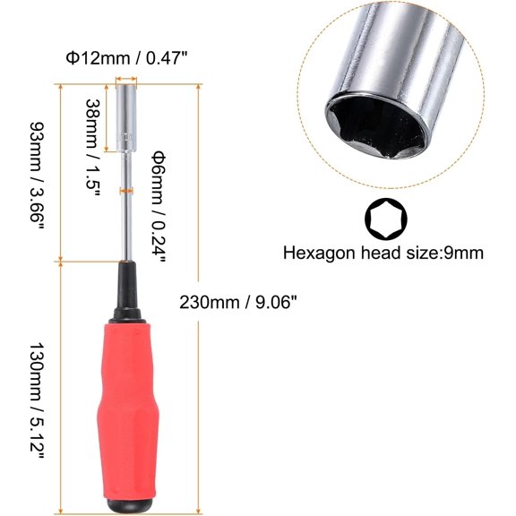 TYHREF-Metric Nut Driver 9mm Dia 100mm Shank Non-Magnetic 6 Point Long Hex Socket Screwdriver with Non-Slip Handle for Tightening and Loosening Fasteners