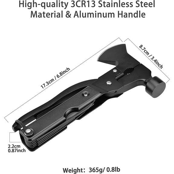 TYHREF-Multi-tool Axe Hammer, Upgraded 14 in 1 Portable Hatchet Tool with Sheath, Camping Survival Gear Kit Birthday Presents Christmas Stocking Stuffers for Dad Father Grandpa Husband Son Boyfriend