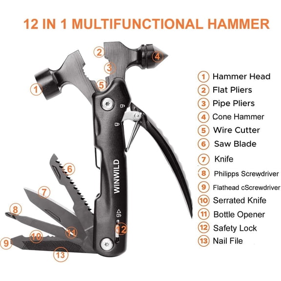 TYHREF-MultiTool Mini Emergency Hammer, Unique Christmas Gifts for Dad Men Women, Cool Stocking stuffers for Camping Hiking Household