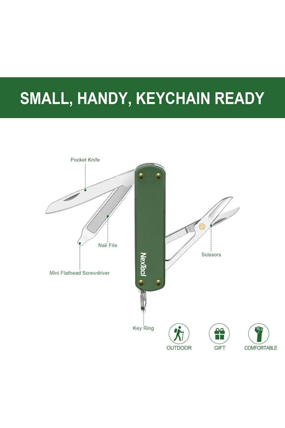 -NexTool Keychain Knife, 5 in 1 Mini Multitool Key Chians, Small Pocket Knife with Key Ring, Scissors, Screwdrivers and Nail File, Cool Gadget Gifts for Men Women Dad Boyfriend Everyday Carry(G