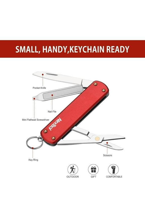 -NexTool Keychain Knife, 5 in 1 Mini Multitool Key Chians, Small Pocket Knife with Key Ring, Scissors, Screwdrivers and Nail File, Cool Gadget Gifts for Men Women Dad Boyfriend Everyday Carry (