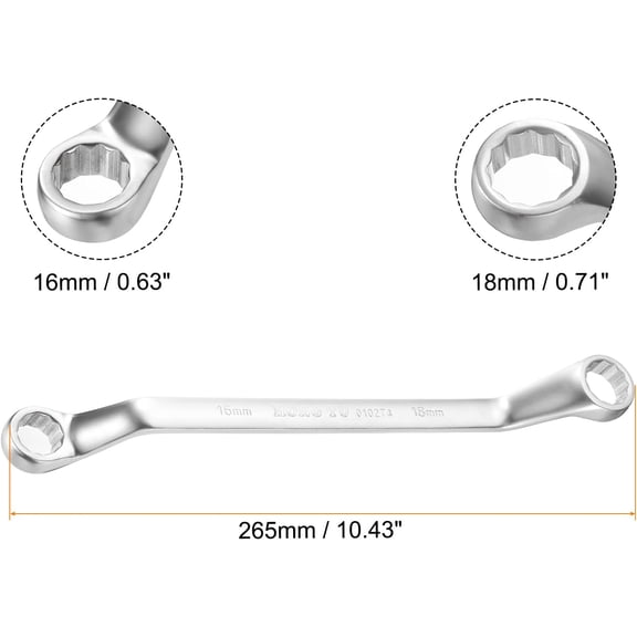 TYHREF-Offset Extra Long Box End Wrench 16 x 18 mm Metric 12 Point 75 Degree Offset Double End Box Ratcheting Wrench Carbon Steel Polished Long Spanner Tools