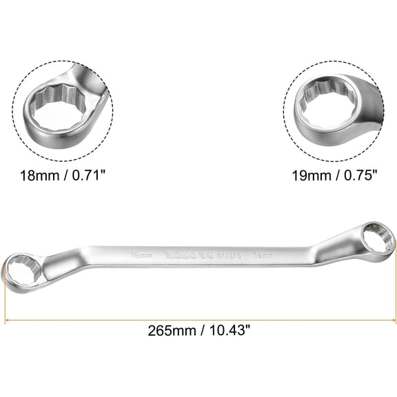 TYHREF-Offset Extra Long Box End Wrench 18 x 19 mm Metric 12 Point 75 Degree Offset Double End Box Ratcheting Wrench Carbon Steel Polished Long Spanner Tools