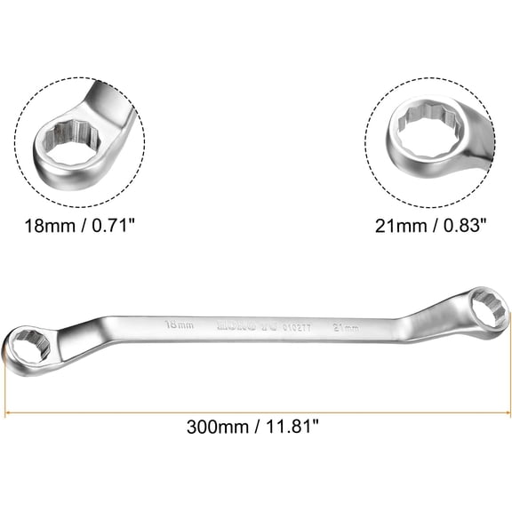 TYHREF-Offset Extra Long Box End Wrench 18 x 21 mm Metric 12 Point 75 Degree Offset Double End Box Ratcheting Wrench Carbon Steel Polished Long Spanner Tools