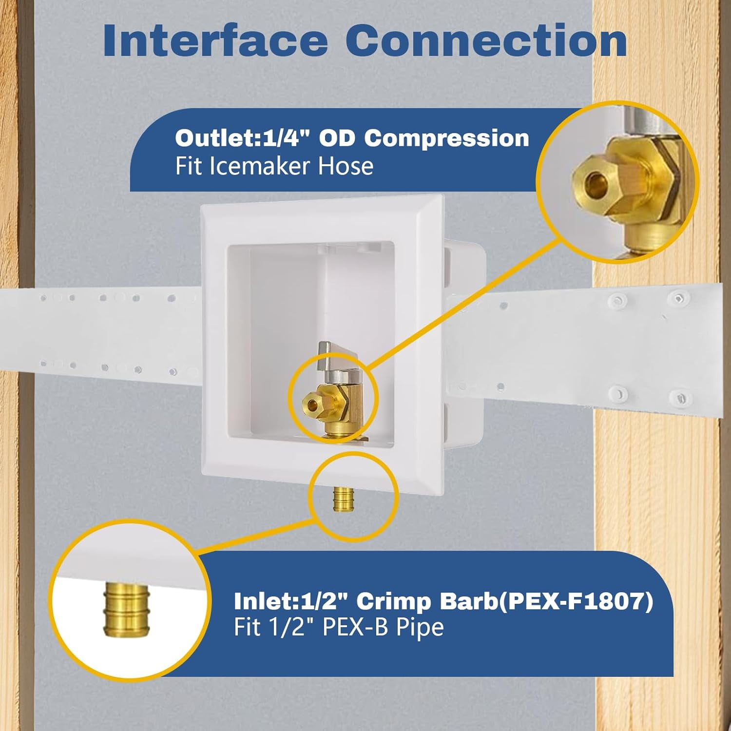 TYHREF-(Pack of 1) Icemaker Outlet Box with Pre-installed 1/4-Turn Ball ...