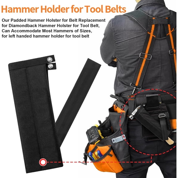 TYHREF-Padded Hammer Holster for Belt Replacement for Diamondback Hammer Sleeve for Tool Belt, Hammer Holster for Tool Belts Can Accommodate Most Hammers of Sizes - Left Handed Hammer Holder for Tool