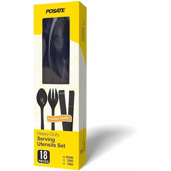 TYHREF-Plastic Serving Utensils Set, 18 Piece, 9" Black