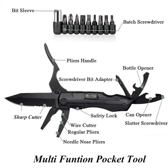TYHREF-Pocket Knife Multitool  15-in-1 Folding Knife with Pliers, Screwdrivers & Bottle Opener  Multitool Knife with Safety Lock & Nylon Sheath for Camping, Hiking, Survival, EDC & Gifts for Men