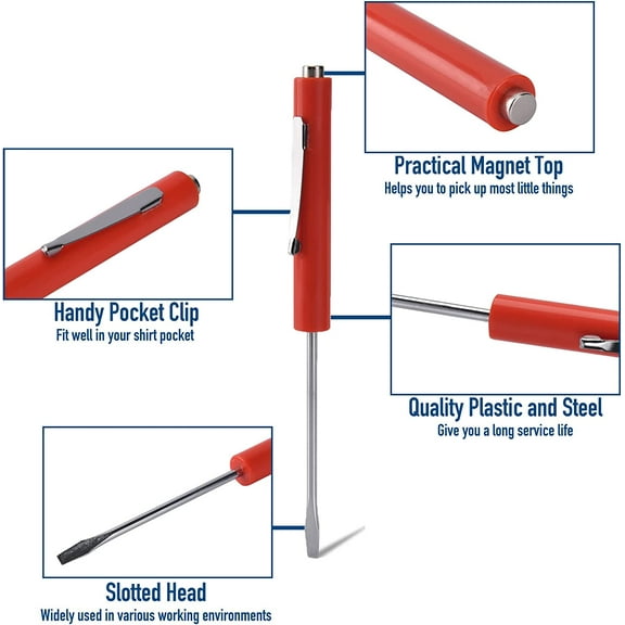 TYHREF-Pocket Screwdriver with Magnet 10PCS Mini Magnetic Pocket Flathead Screwdriver with Clips Slotted Screwdriver Set for Automotive Technicians, Mechanicians, Electricians  Red