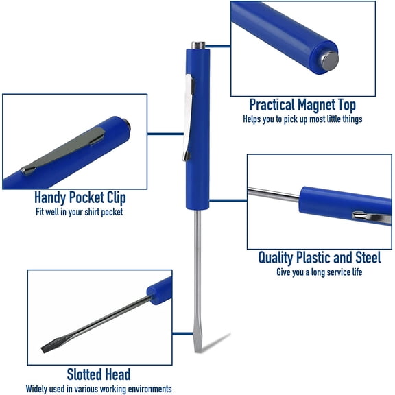 TYHREF-Pocket Screwdriver with Magnet 10PCS Mini Magnetic Pocket Flathead Screwdriver with Clips Slotted Screwdriver Set for Automotive Technicians, Mechanicians, Electricians  Blue