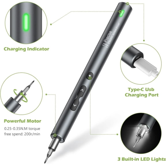 TYHREF-Precision Electric Screwdriver, Portable Power Screwdriver, Rechargeable Repair Tool with USB Charging, 3 LED Light for Phones, Camera, Laptop