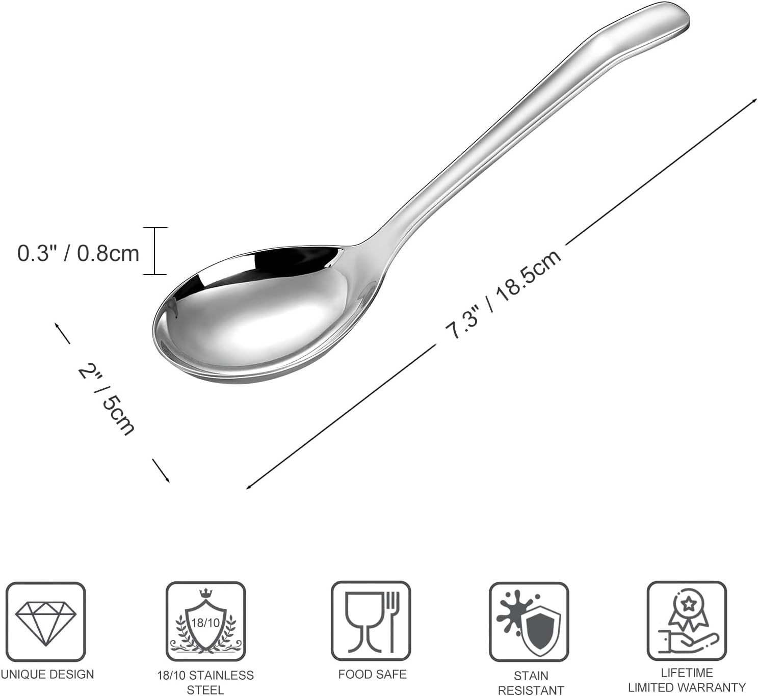 TYHREF-Premium 7.3 Inches Soup Spoons with Hook Handle, Set of 4, 18/10 ...