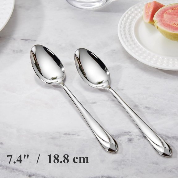 TYHREF-Premium Astra 4-Piece 7.4 inch Spoon Set  Mirror-Finished 18/10 Stainless Steel with Diamond-Faceted Handles Dishwasher Safe for Modern Dining (4, Dinner Spoons)