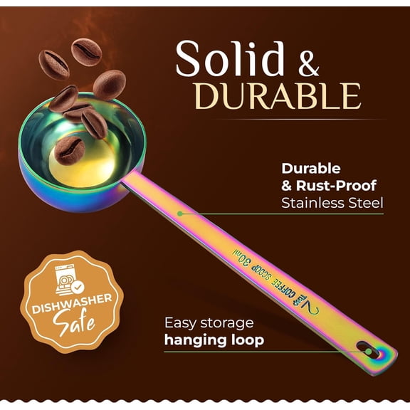 TYHREF-Premium Coffee Scoop Set - 1 Tbsp (15ml) & 2 Tbsp (30ml) Measuring Tablespoon - Stainless Steel Coffee Measuring Spoon and Scooper with Long Handles - Pack of 2, Multicolored