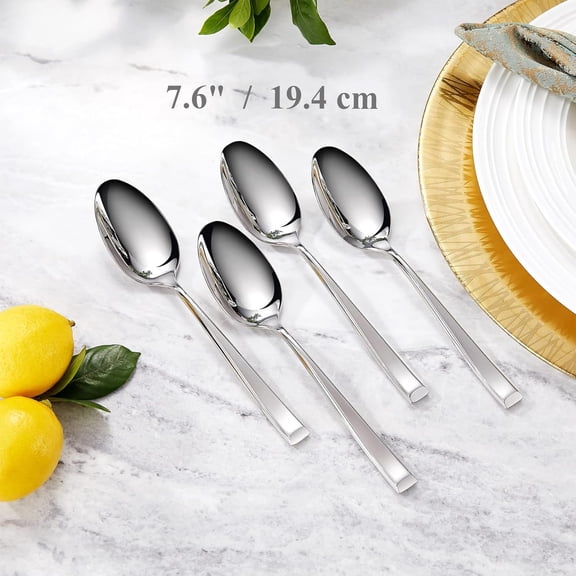 TYHREF-Premium Imperial 4-Piece 7.6 inch Spoon Set Heavy Duty 18/10 Stainless Steel Flatware with Smooth Rounded Edges, Dishwasher Safe for Sophisticated Dining (4, Dinner Spoons)