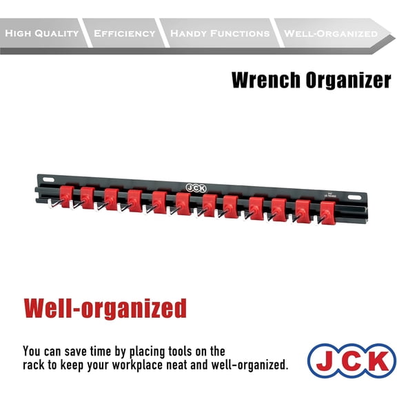 TYHREF-Professional Quality Rack of Wrench Organizer Black Aluminum & Red Plastic Clips molding Integrated with Stainless Steel 304 Hooks Organize Wrenches Secure Clip Toolbox Combination Storage