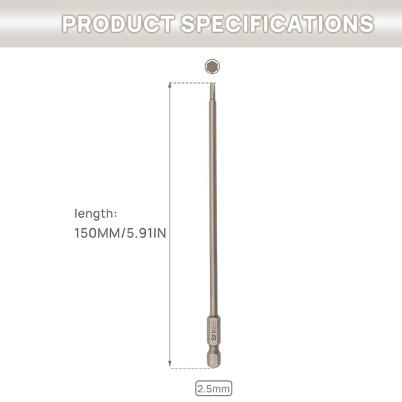 TYHREF-RC 6 Inch Power Bits - 2.5mm Hex Head Allen Wrench Drill Bit Set, Professional Grade Inch Hex Shank for Screwdrivers/Electric Screwgun(3pcs)