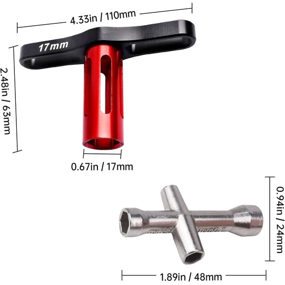 TYHREF-RC Hex Wrench Nut Driver (4mm 5mm 5.5mm 7mm 17mm) Wheel Hub Cross Socket Spanner Repair Tools for 1:8 1/10 Scale RC Cars (2-Pack)