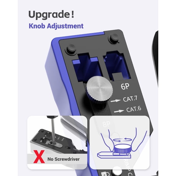 TYHREF-RJ45 Crimp Tool with An Adjustable Knob, All-In-One Ethernet Crimper for CAT7/CAT6A/CAT6/CAT5E/CAT5, No Screwdriver Needed for RJ45 and RJ11/RJ12 Crimping-Blue