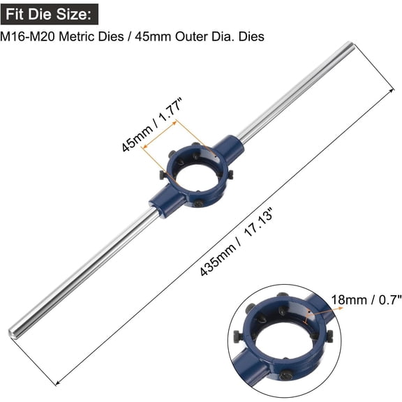 TYHREF-Round Die Stock Handle Wrench 45mm(1.77") Adjustable Threading Die Wrench Handle Holder for Bolt Thread Repair Bar Tools (Fit M16-M20 Metric Dies / 45mm Outer Dia. Dies)