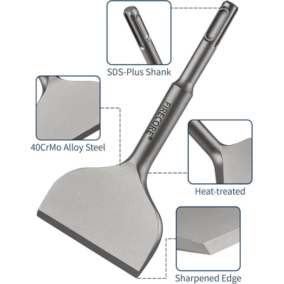 TYHREF-SDS Plus Chisel 3 Inch Wide by 6.5 Inch Long, Tile Removal Cranked Bent Chisel Bit for SDS Plus Rotary Hammer Drill Tool, Alloy Steel Shovel for Ceramic Tile Cement Thinset Mortar - FS18365