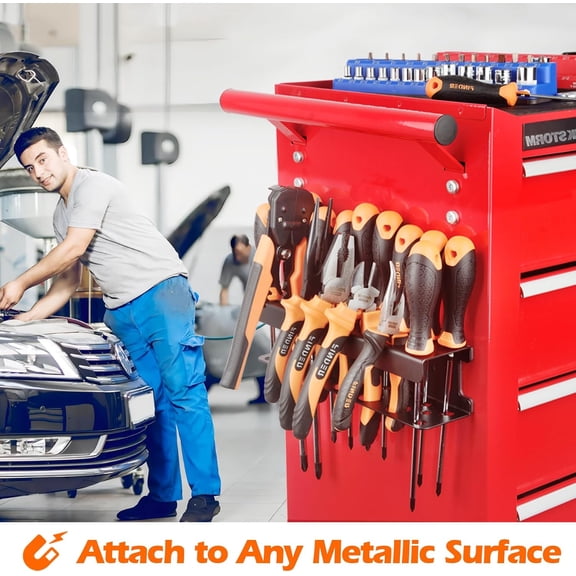 TYHREF-Screwdriver Organizer Rack Heavy Duty,Magnetic Mount Screwdriver Holder Plier Organizer,Magnetic Tool Holder Storage Holder for Various Screwdrivers Pliers Shears Tool Chest Cart Workbench