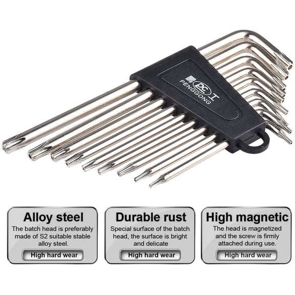 TYHREF-Set of 9 Torx Hex Key Wrench, Long Arm Tamper Proof Star Screwdriver Torque Repair Tool Set, L-Shape, T6 T7 T8 T9 T10 T15 T20 T25 T27