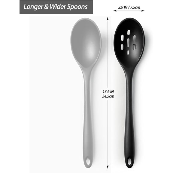 TYHREF-Silicone Slotted Spoons for Cooking - Extra Large Kitchen Spoons for Mixing, Serving, & Stirring - 600F Heat-Resistant Non Stick Utensils Skimmer- Dishwasher Safe, Black