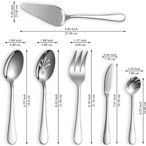 TYHREF-Silverware Serving Set 6 Pieces, Stainless Steel Serving Spoons Set, Flatware Serving Set, Serving Utensils Set Easy to Clean and Dishwasher Safe