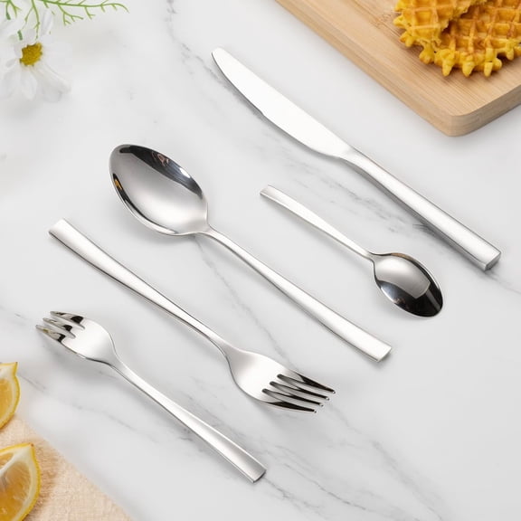 TYHREF-Silverware Set, Heavy Duty Mirror Polished Stainless Steel Flatware Set Modern Kitchen Utensils Set Rust-Proof Dishwasher Safe Knife Spoon Fork for Wedding Housewarming (60-Piece)