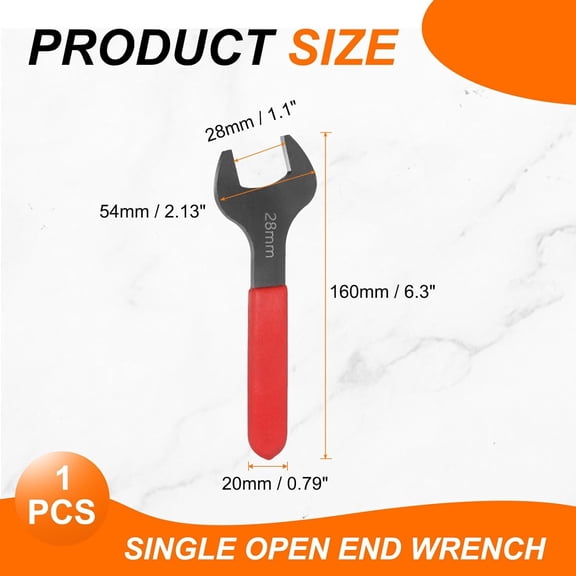TYHREF-Single Open End Wrench 28mm Metric 15 Degree Offset Angle U-Shaped Open Ended Spanner Small Flat Head Blackening Wrench with Red Shank for Automotive Repair Furniture Assembly