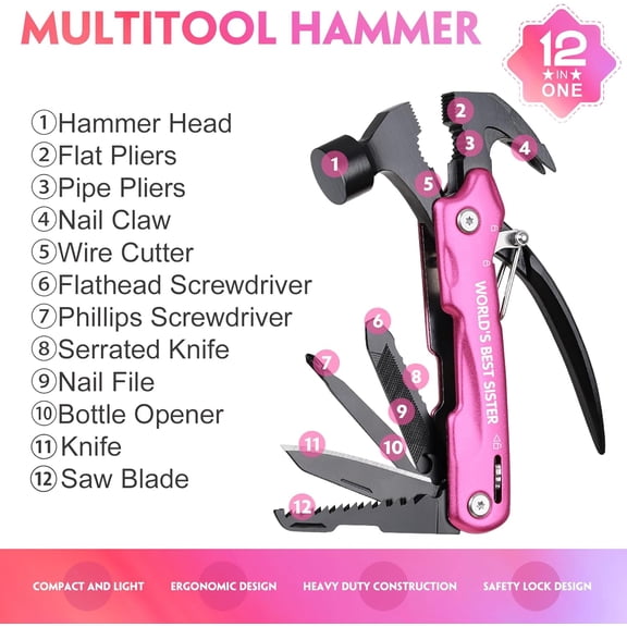 TYHREF-Sister Gifts - Gifts for Sister, Christmas Sister Gifts from Sister Brother- Sister in Law Gifts, Stocking Stuffers for Sister - Mothers Day Birthday Gift for Sister, Multitool Hammer