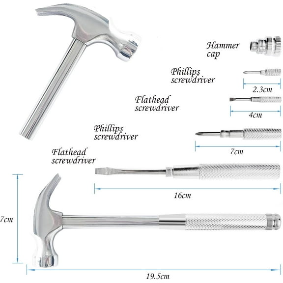TYHREF-Sliver 6-in-1 Multitool: Mini Hammer & Screwdriver Set for Camping & DIY Projects