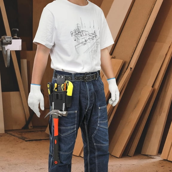 TYHREF-Small Leather Tool Pouch - 6-in-1 Heavy Top Grain Leather Small Tool Pouch with a Steel Hammer Loop,Hammer Holder Reinforced Heavy Duty Rivets - Fits Belts up to 2.5"