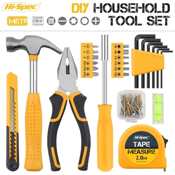 TYHREF-Small Tool Box for Home and Office DIY, 25-Piece Yellow Mini Tool Kit Set for Basic Household Repairs in a Portable Toolbox Case.