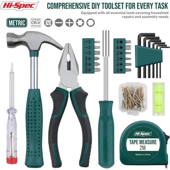 TYHREF-Small Tool Kit Compact Set for Home and Office DIY, 25-Piece Green Mini Tool Box for Basic Household Repairs, Starter Toolkit in a Portable Toolbox Case.