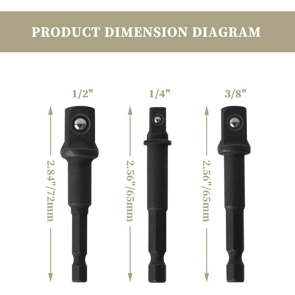TYHREF-Socket Adapter Set DW2541IR, DW2542IR, DW2547IR for DeWalt Impact Driver Ready, 1/4", 3/8", 1/2" Drive Drill Socket Adapter 3-Piece (Pack of 1) (1pack)