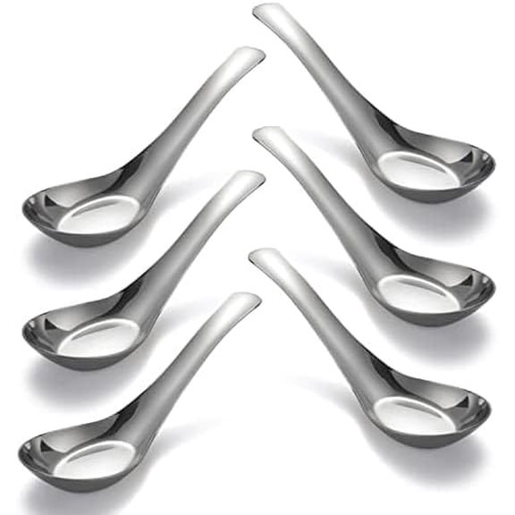 TYHREF-Soup Spoons Stainless Steel Dinner Spoons Set of 6 Chinese Soup Spoon Mirror Polished Asian Soup Spoons for Bouillon Dessert Cereal Thai Miso Ramen