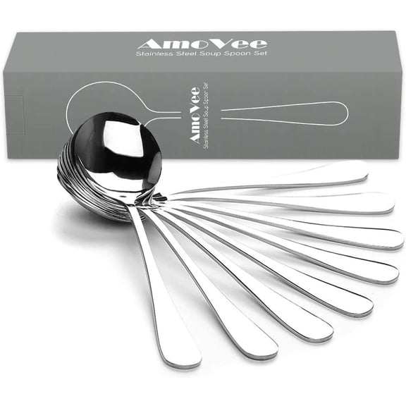 TYHREF-Soup Spoons, Wholesale Spoons Silverware, Round Stainless Steel Spoon Set of 8