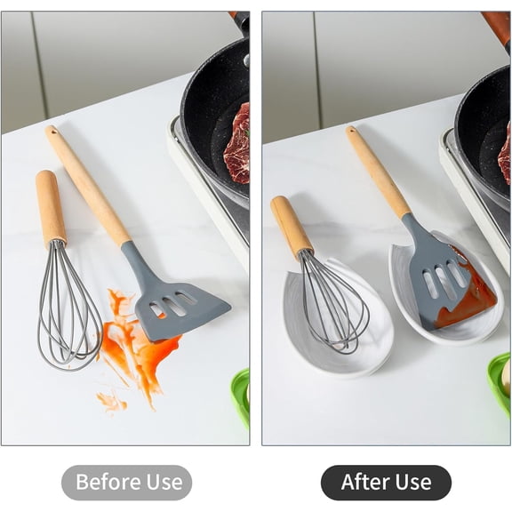 TYHREF-Spoon Holder for kitchen Counter, Porcelain Spoon Rest Set of 2 for Stove Top, Cooking Spatula Holder for Spoon, Ladle and Tong, Farmhouse Kitchen Coffee Bar Accessories and Decor, White