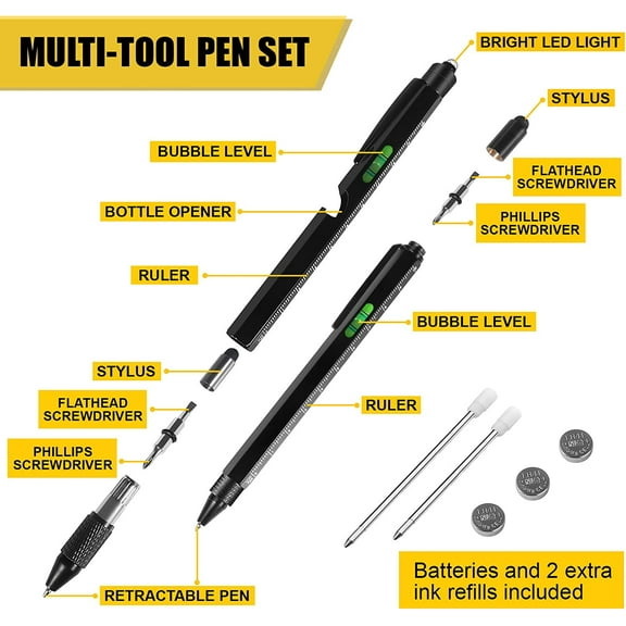 TYHREF-Stocking Stuffers for Men, Christmas White Elephant Gifts for Adults Men Dad Boyfriend Him Husband Birthday, Multitool Pen Set, Cool Gadgets Unique Tool Pen with LED, Stylus, Level, Screwdrive
