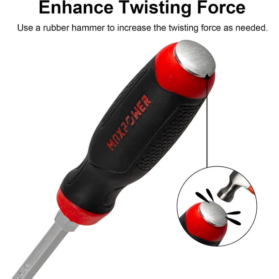 TYHREF-Strike Cap Go Through Screwdriver Slotted 0.24 x 3.94 Inches, Cr-V Steel Flat-Head with Striking Cap Magnetic Tip, Ergonomic Soft Grip TPR Handle