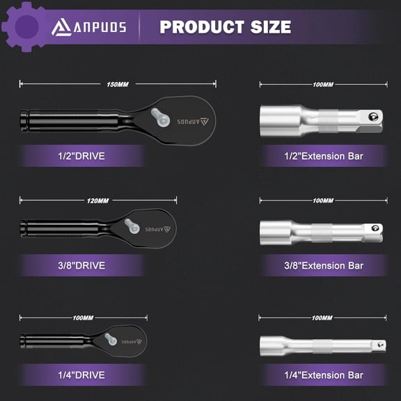 TYHREF-Stubby Ratchet Set, 1/4", 3/8" & 1/2" Drive Mini Ratchet Wrench with Extension Bars, 72-Tooth, Dual-Direction,Storage Box, 6Pcs Small Ratchet Set for Tight Spaces
