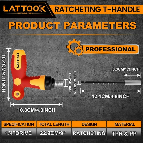 TYHREF-T Handle Ratchet Driver, 1/4 Ratcheting Bit Driver T Handle with Adjustable Extension, Non-slip Material, Screwdriver Handle for Holding Bits