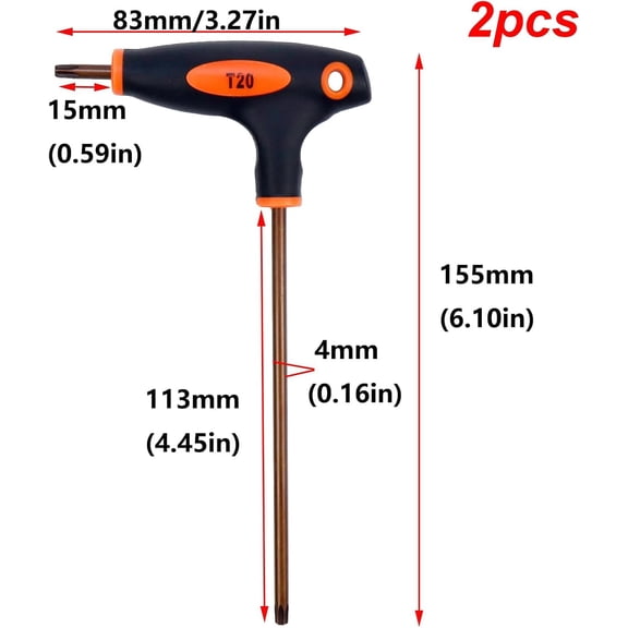 TYHREF-T20 Torx Screwdriver,Anti Tamper Proof Torx Key,S2 Steel T-Handle Dual End Wrench-2Pcs